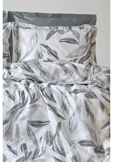 İssimo Home Caliari %100 Pamuk Saten Çift Kişilik Nevresim Takımı Gri - Beyaz