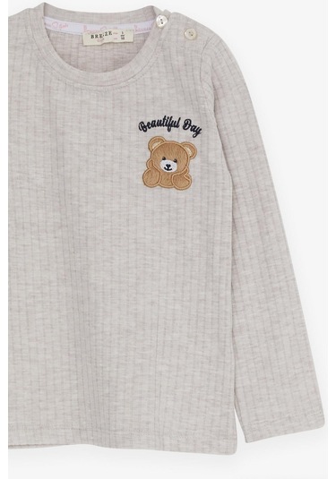 Breeze Kız Bebek Taytlı Takım Bebek Ayıcık Nakışlı 9 Ay-3 Yaş, Bej Melanj-bej Melanj Bej Melanj