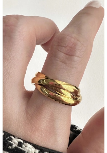 Takı Dükkanı Trinity 3lü Birbirine Geçmeli Sarmal Çelik Stres Yüzük Cl44 Sarı