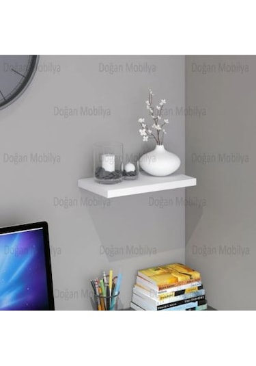 Duvar Rafı Parlak Beyaz Uçan Raf Mdf Gizli Bağlantılı