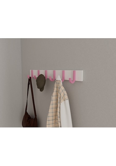 Hepsi3boyutlu Modern Duvar & Kapı Baston Askılık - 6 Adet Pembe J Askılık - Model No : 6 Pembe