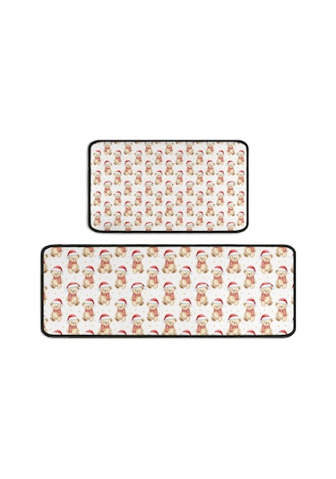 Noel Desenli 2'li Mutfak Matı, Anti-yorgunluk, Yastıklı Ve Kaymaz, Mutfak Ve Ofis İçin Noel Bayramlık Ayı