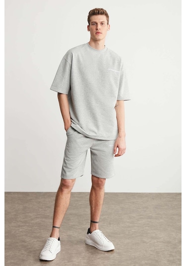 Colombıa Erkek 2'li Set Comfort Fit Rahat Kalıp Yazı Nakışlı Şardonsuz Grimelanj Eşofman Takımı