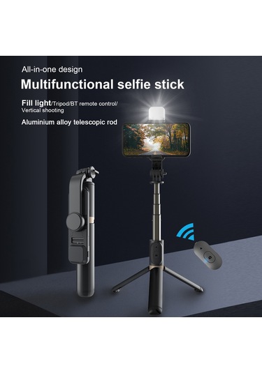 Kangvka Alüminyum Tripod Selfie Stick, Kablosuz Bluetooth, Işıklı 3000k-6500k , 5 Bölmeli Genişletilebilir, Dahili Kumanda, Taşınabilir Telefon Tutucu