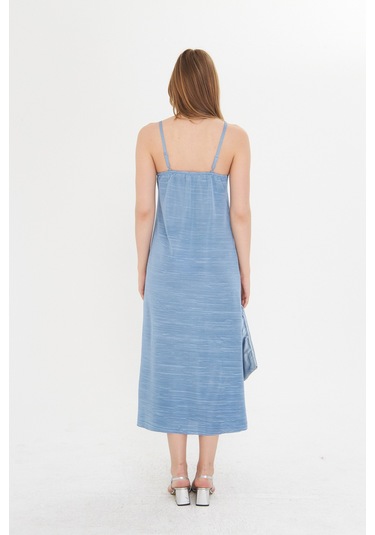 Gülkurusu Kadın Askılı Piliseli Elbise Mavi