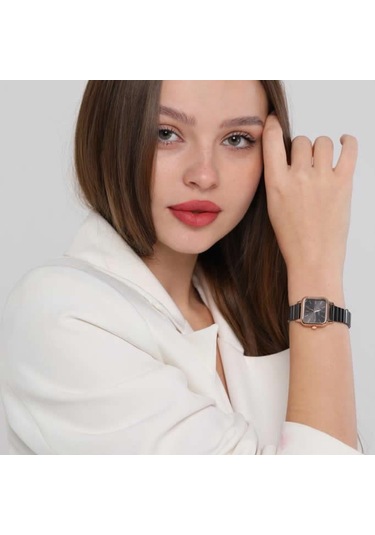 Minimal Kare Siyah Kadran Rose Gold Kasa Kadın Kol Saati Rose Gold