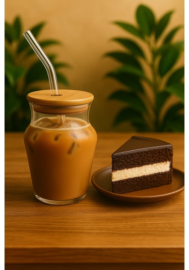 500 Ml Chubby Borosilikat Cam Bardak Bambu Kapaklı, Isıya Dayanıklı, Şeffaf Ve Modern Tasarım Cam - Şeffaf