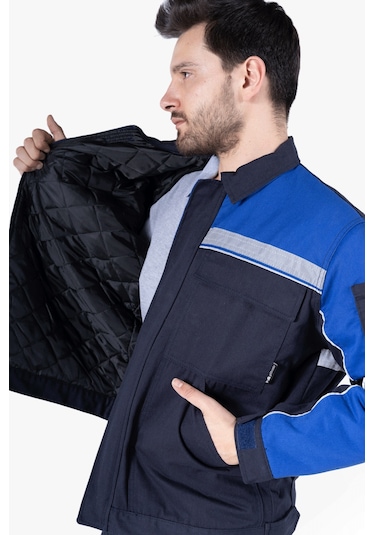 İş Montu Reflektörlü Cepli Kapitoneli Lacivert - Saks Mavi