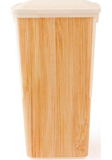 Qutu Ahşap Görünümlü Çamaşır Sepeti - Beyaz - 55 Lt Beyaz