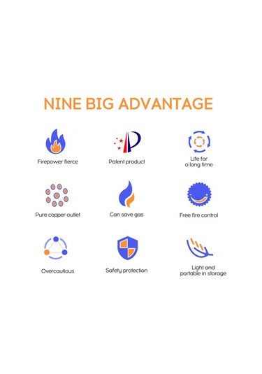 Mufunye Taşra Kamp Ocağı 9 Bakır Alev Girişi 12800w Yüksek Güçlü, Çekirdekli Tasarım, 1m Metal Hortumlu, Dış Mekan İçin Dayanıklı Paslanmaz Çelik Gri