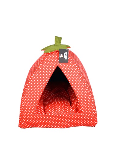 Çilek Desen Minderli Kedi Evi