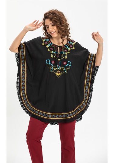 Kısa Kol Şile Bezi Gülseren Bluz Siyah Syh