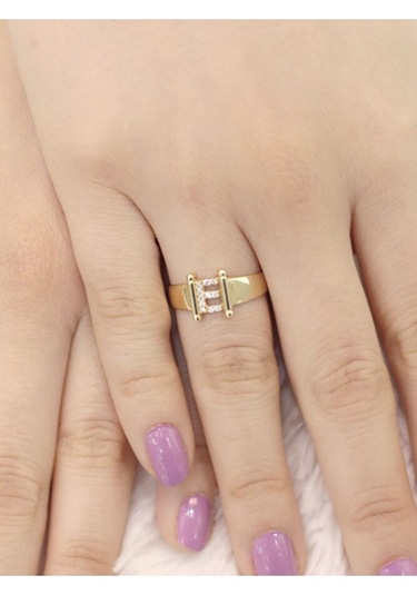 14 Ayar Altın Küçük E Harfli Taşlı Yüzük