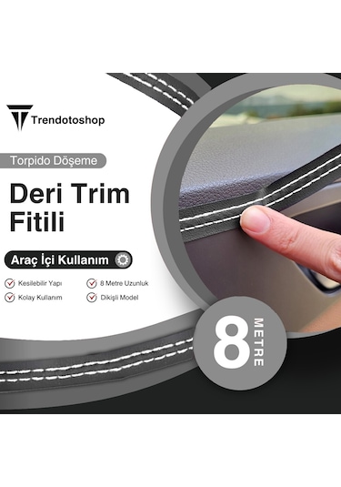 8 Metre Deri Trim Fitili Beyaz Dikişli