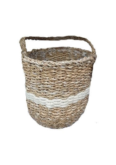 Hasır Örgü Kulplu Dekoratif Saksı Sepeti Büyük