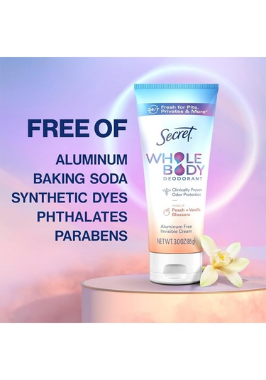 Secret Whole Body Peach + Vanilla Blossom Alüminyumsuz Tüm Vücut Krem Deodorant 85gr
