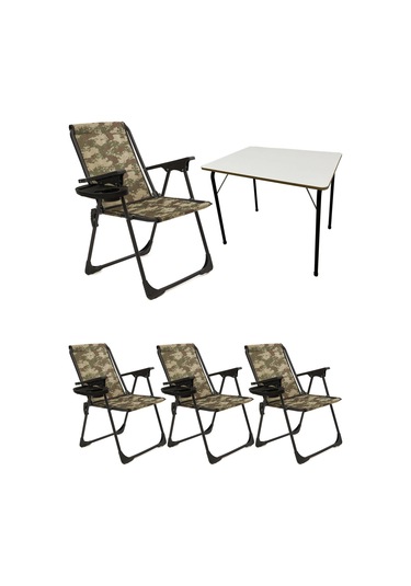 Natura 4 Adet Kamp Sandalyesi Oval Bardaklık Kamuflaj+ MDF Masa Kamuflaj