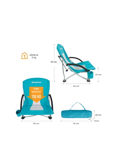 Kingcamp Lilac Beach Chair Plaj Ve Dinlenme Sandalyesi 2'li Set Cyan Turkuaz