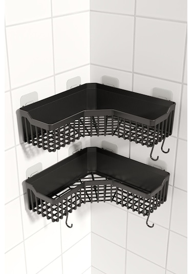 Banyo Köşelik Yapışkanlı Banyo Rafı, 2'li Banyo Düzenleyici, Duş Rafı Organizer Şampuanlık, Plastik Füme