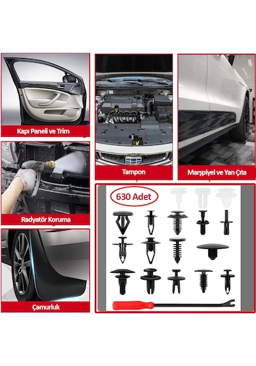 Klips Araba Kapı Tampon Plastik Panel İtme Pim Tutucu 630 Parça N11.3188