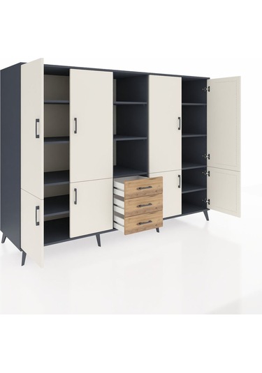 Kronos Dolap 11 Raflı 3 Çekmeceli 8 Kapaklı 220x59x163 Antrasit-a Antrasit-aytaşı/çam