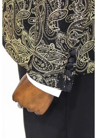 Wessi Desenli Sivri Yakalı Siyah Erkek Smokin Ceketi Siyah