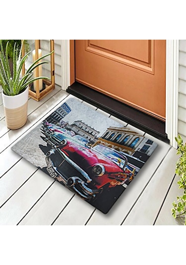 Arabalar Temalı Kauçuk Kapı Önü Paspası