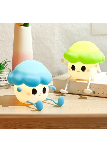 Çocuklar İçin Mantar Gece Işığı, Sevimli Silikon Gece Işığı, 7 Ayarlanabilir Renk Solunum Mantar Lambası Düz