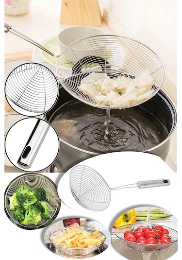 Paslanmaz Çelik Saplı Süzgeç Kevgir 30CM