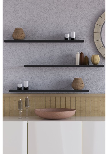 Yankı-BYEG 3lü 70 cm Mat Siyah Mdf Duvar Rafı Kitaplık