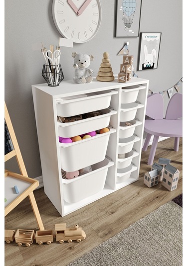 %100 Mdf - Small Duo 10 Sepetli Oyuncak Dolabı Beyaz