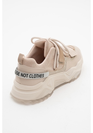 Lulen Bej Rose Sim Yazılı Cırtlı Kadın Spor Sneakers Bej