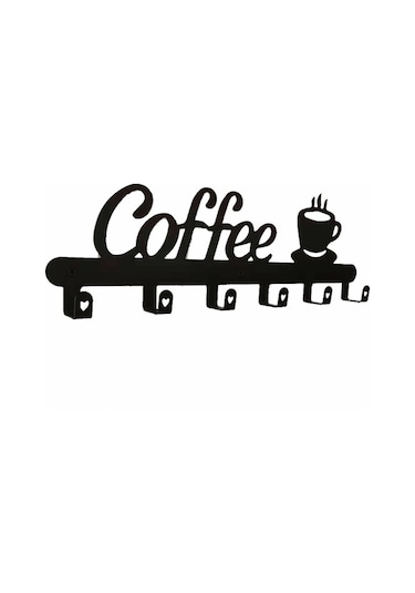 Yunboo Kahve Harf Desenli Siyah Demir Duvar Rakusu - 5 Kanca, Delme/delmesiz Montaj, Mutfak/banyo Bardak Çantası Asma Aleti Diğer