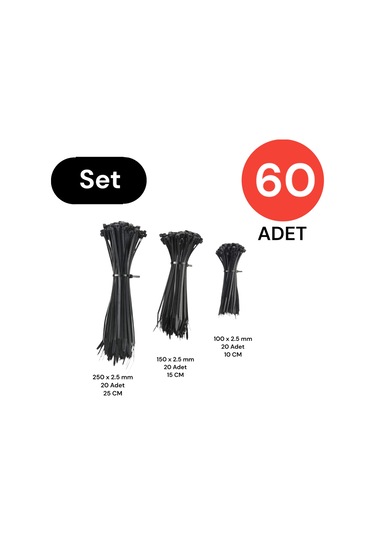 Tek-iş Plastik Kablo Bağı Cırt Kelepçe Set 100-150-250 X 2.5 Mm Siyah 20 X 3 60 Adet