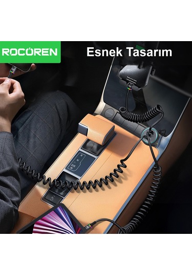 Rocoren 100w 7a Spiral Rgb Led Işıklı Spiral Type-c Hızlı Şarj Ve Data Kablosu 1.6 Metre