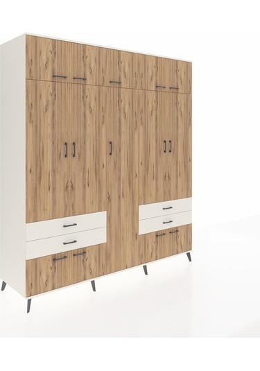 Kronos Dolap 12 Raflı 4 Çekmeceli 2 Askılı 220x59x243 Aytaşı-çam/aytaşı Atlas Çam/aytası
