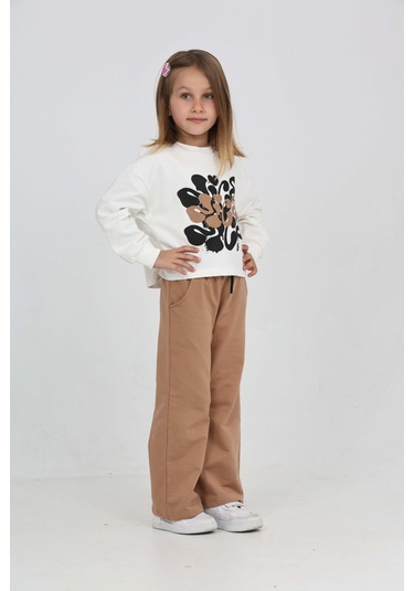 Toontoy Kız Çocuk Nice Baskılı Eşofman Takım Ekru