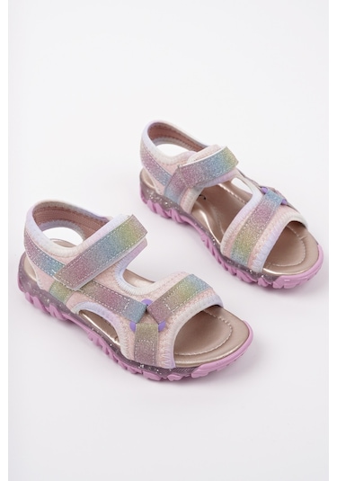 Muggo Elon Cırtlı Ve Simli Günlük Kız Çocuk Sandalet Lila