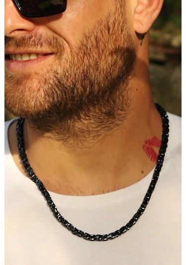 Siyah Kral Erkek Çelik Zincir Kolye 5 Mm 55 Cm Ck11 Siyah