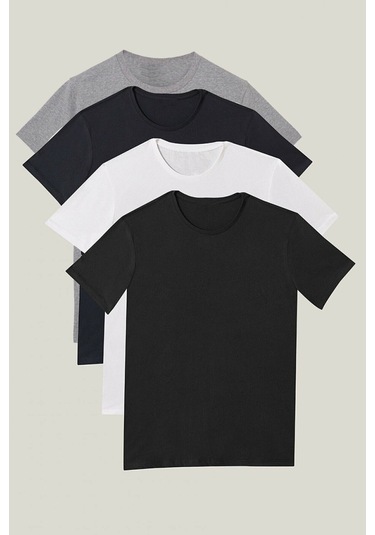 Nacar Store 4'lü Paket Premium Yazlık Düz Renk Basic T-shirt Siyah