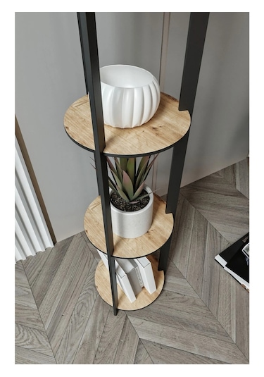 Ravilo Radiante Yuvarlak Raflı Lambader Meşe