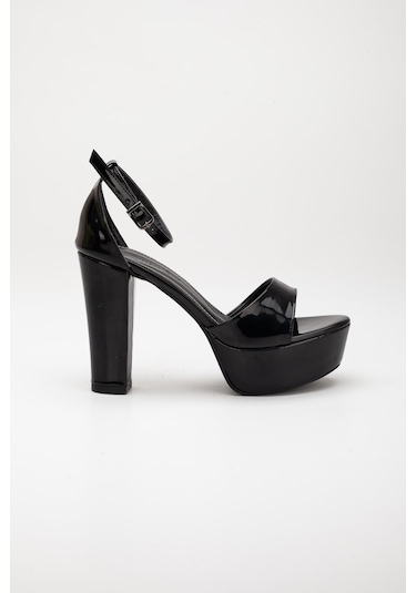 Tek Bant Rugan Siyah Kadın Platform Topuklu Abiye Ayakkabı 2387 Siyah