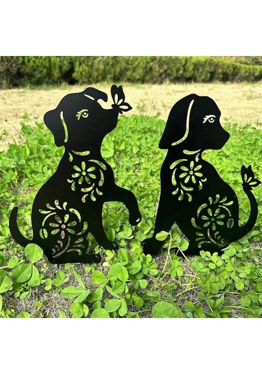 1/2 Adet Köpek Kazıkları Metal Kazıklar Bahçe Eklentisi Köpek Heykeli Süslemeleri Metal Köpek Şekli Heykeli Siluetleri Köpek Bahçesi Baş Yukarı Köpek