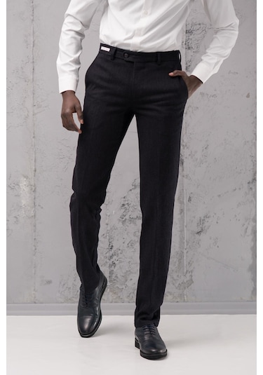 Ecer Regular Fit Düz Kalın Kışlık Gabardin Yan Cepli Pantolon Lacivert