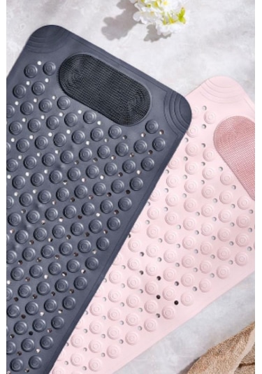 Vantuzlu Dikdörtgen Banyo Duş Kaydırmaz Paspas, Küvet İçi Banyo Zemini Ayak Masaj Halısı 70x36cm Gri