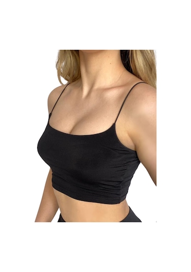 Askılı Crop Bluz-siyah