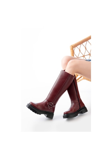 236-3021 Bordo Fermuarlı Günlük Kadın Çizme Bordo