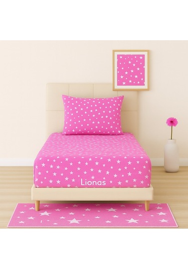 Desenli 120 X 200 Cm Ara Ölçü Pembe Yıldız Lastikli Çarşaf Ve Yastık Kılıfı Pembe