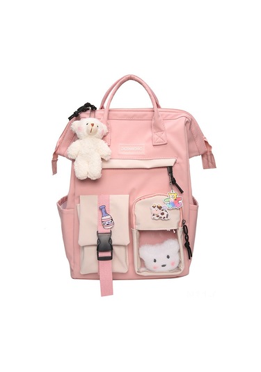 Samdoo Kadın Üniversite Öğrencisi İçin Büyük Kapasiteli 16" Siyah Çift Askılı Çanta - Badge Aksesuar, Dayanıklı Kumaş, Modern Stili Siyah