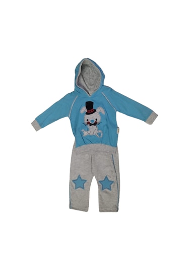Erkek Bebek Alt Üst Takım Mavi Önü Tavşanlı Fermuarlı 82 Mavi